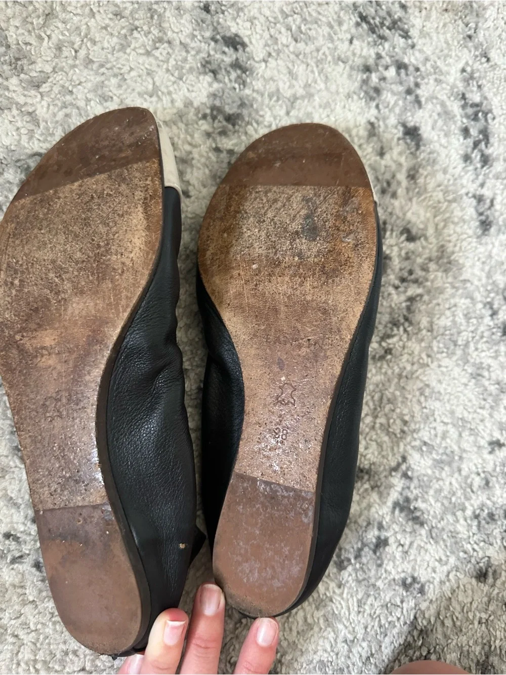 Lanvin Black Leather Flats with White Toe Caps